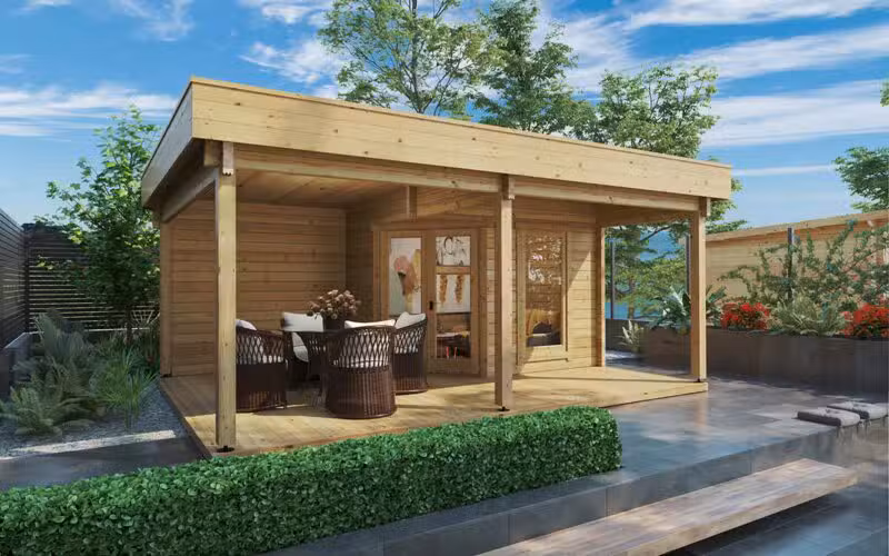 kleines Gartenhaus mit Terrasse und Freizeitbereich