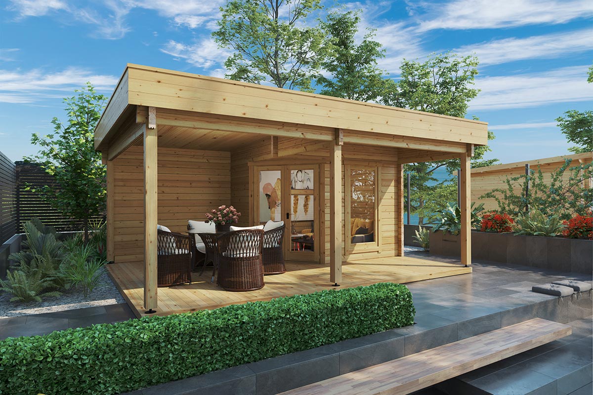 kleines Gartenhaus mit Terrasse und Freizeitbereich