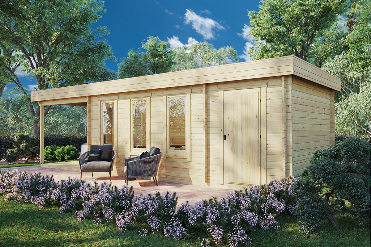Gartenhaus mit Schuppen und Veranda Super Jacob E 18m² 44mm