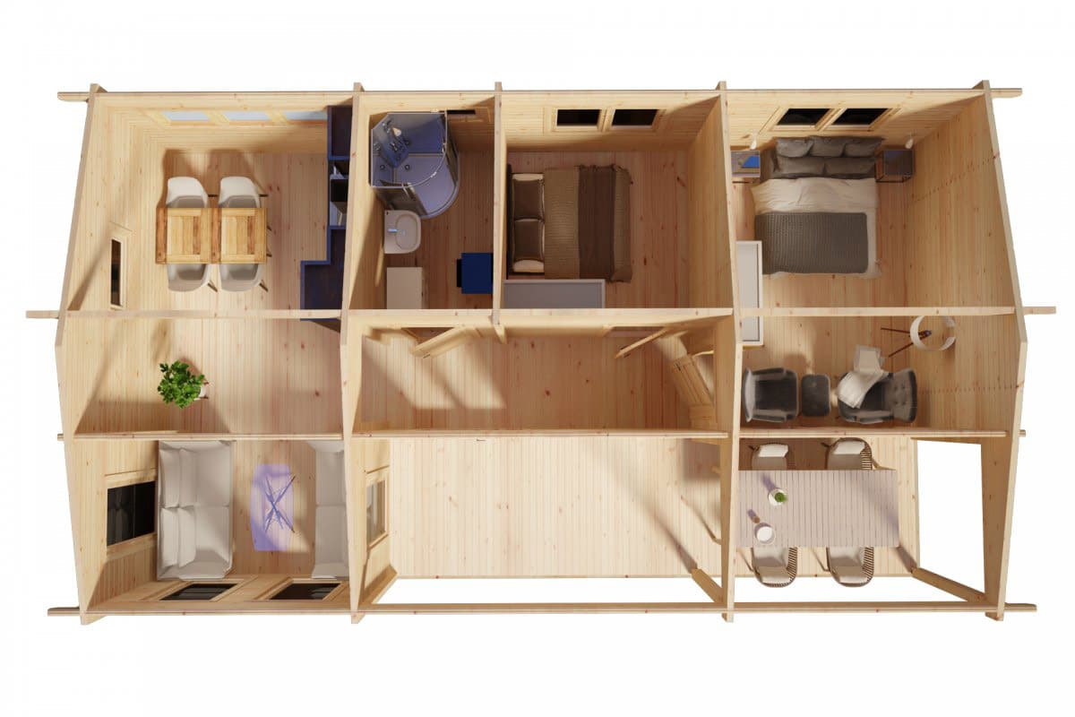 Blockhaus mit zwei Schlafzimmern „Holiday K” 40 m2 70mm