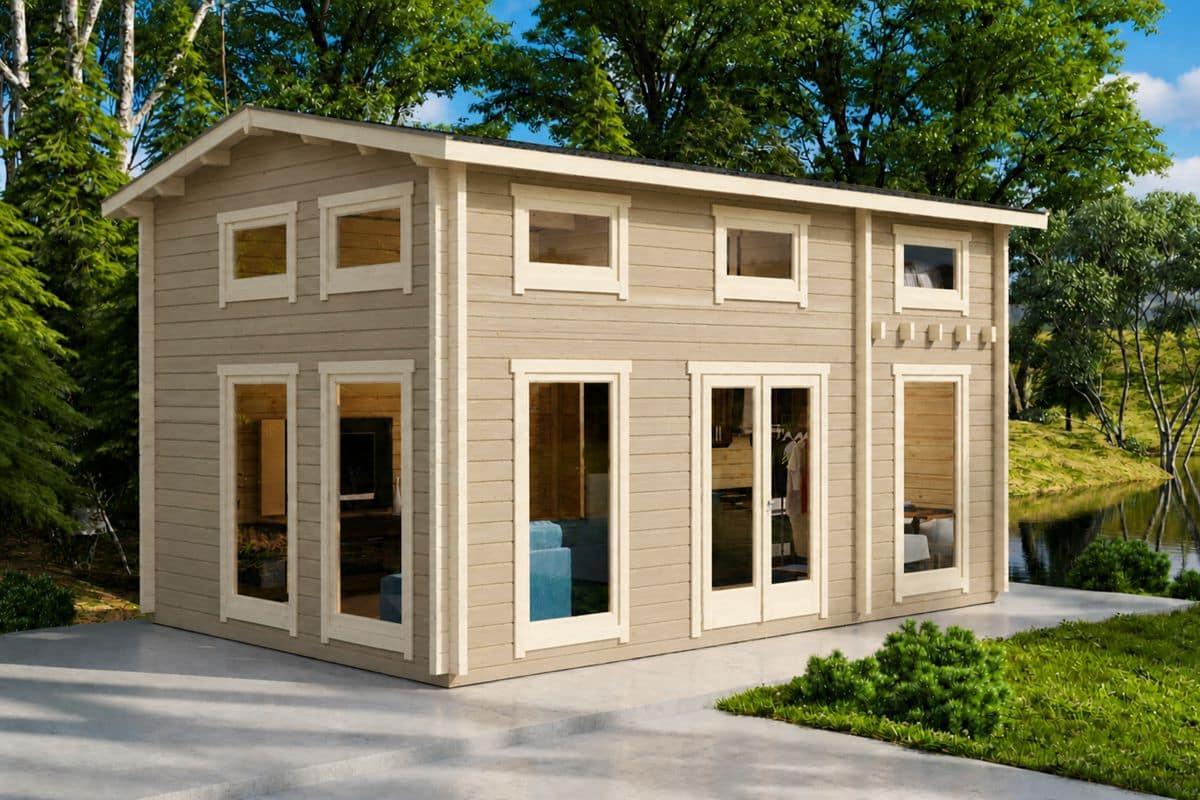 Blockhaus mit Schlafboden 6x4m (bemalt)