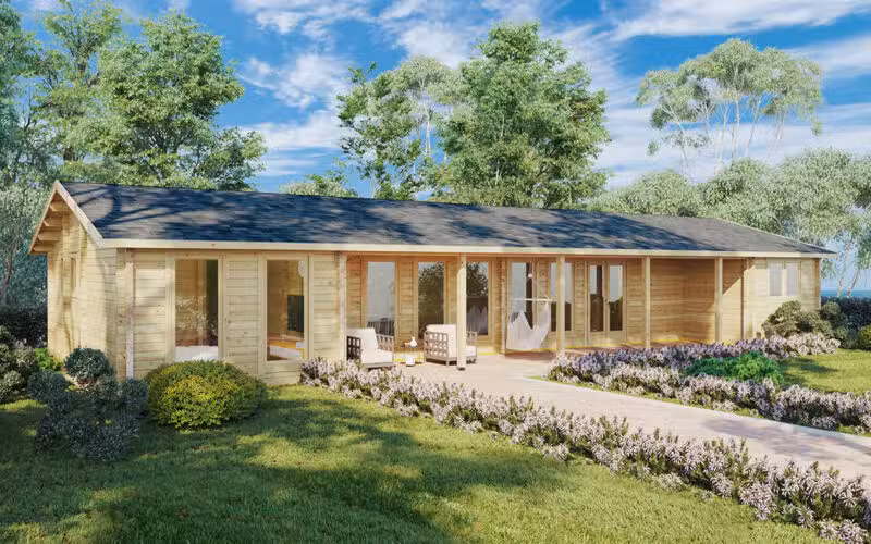 Blockhaus mit drei Schlafzimmern „Holiday L“ 92 mm 96 m2 7x18 m