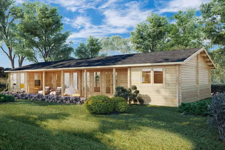 Blockhaus mit drei Schlafzimmern „Holiday L“ 92 mm 96 m2 7x18 m
