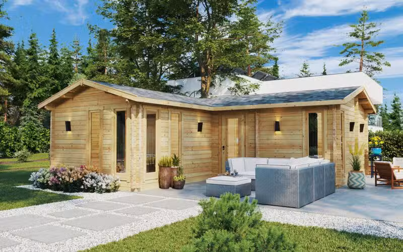 Eck-Gartenhaus mit einem Schlafzimmer