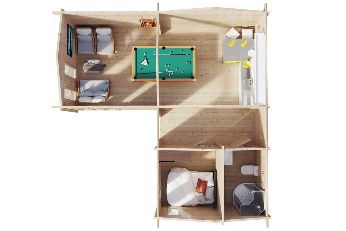 Eckgartenhaus mit einem Schlafzimmer - Querschnitt