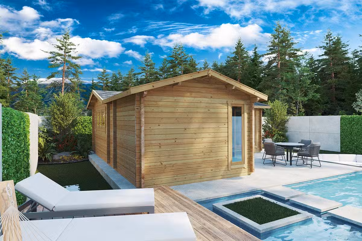 Eckblockhaus mit einem Schlafzimmer