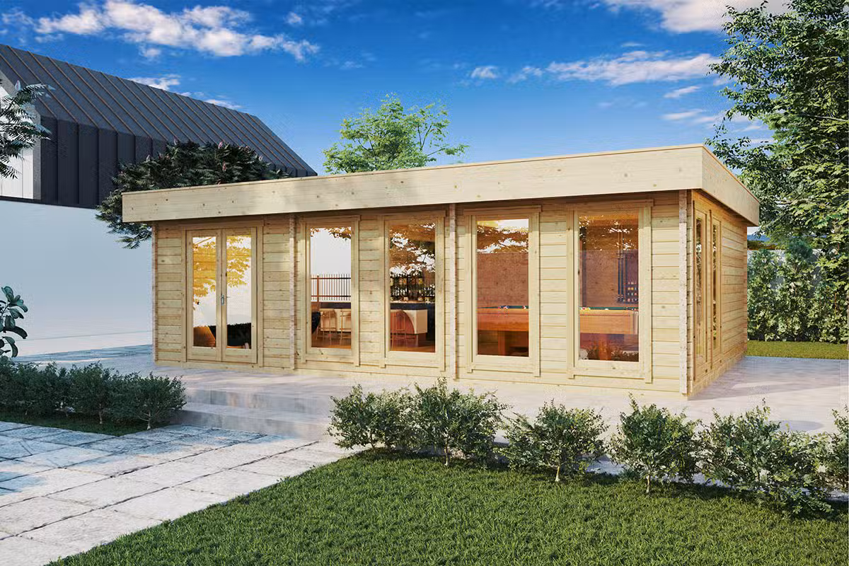 Großes Gartenhaus aus Holz. Perfekt für einen Snooker-Tisch oder zum Billardspielen