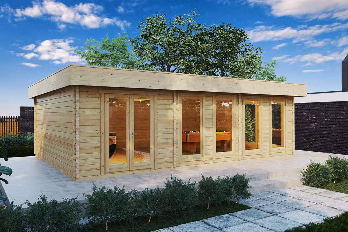 Großes Gartenhaus aus Holz. Perfekt für einen Snooker-Tisch oder zum Billardspielen