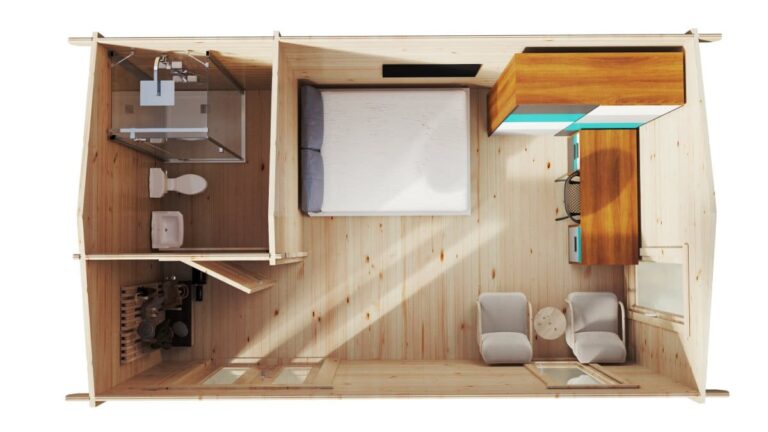 Holzhaus „Mia 1“ mit Duschraum und WC / 5x3 m / 15 m2 / 44 mm