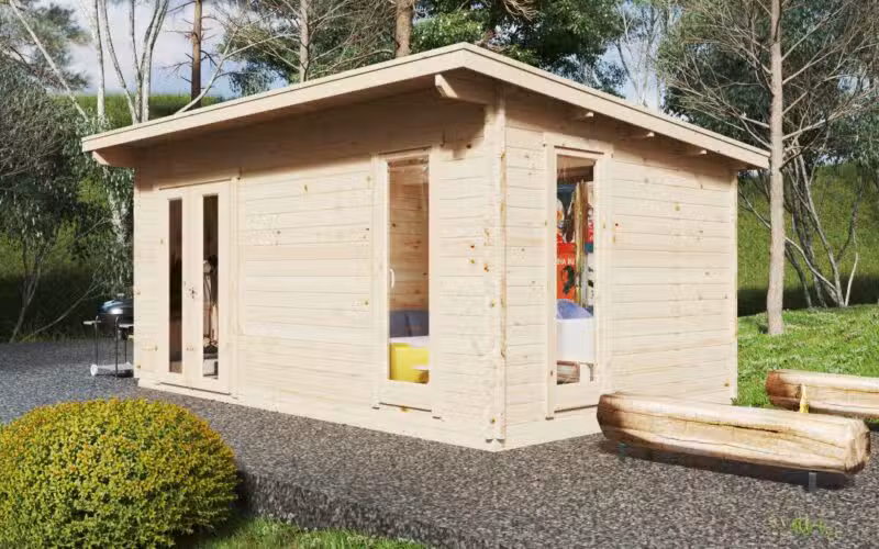Holzhaus „Mia 2“ mit Duschraum und WC / 5x3 m / 15 m2 / 44 mm