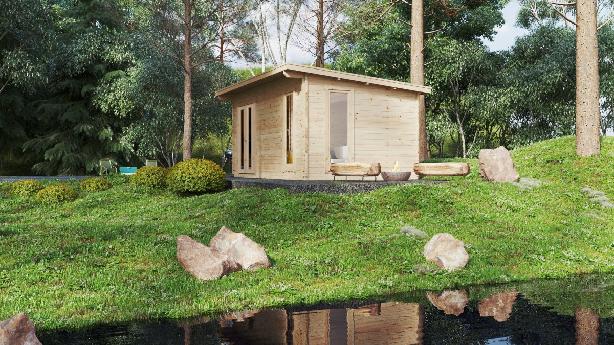 Holzhaus „Mia 2“ mit Duschraum und WC / 5x3 m / 15 m2 / 44 mm