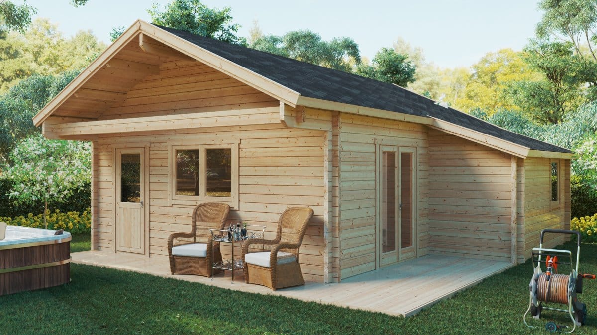 Holzhaus Dallas mit 2 Schlafzimmern und Schlafboden / 42 m2 / 7x7 m / 70 mm