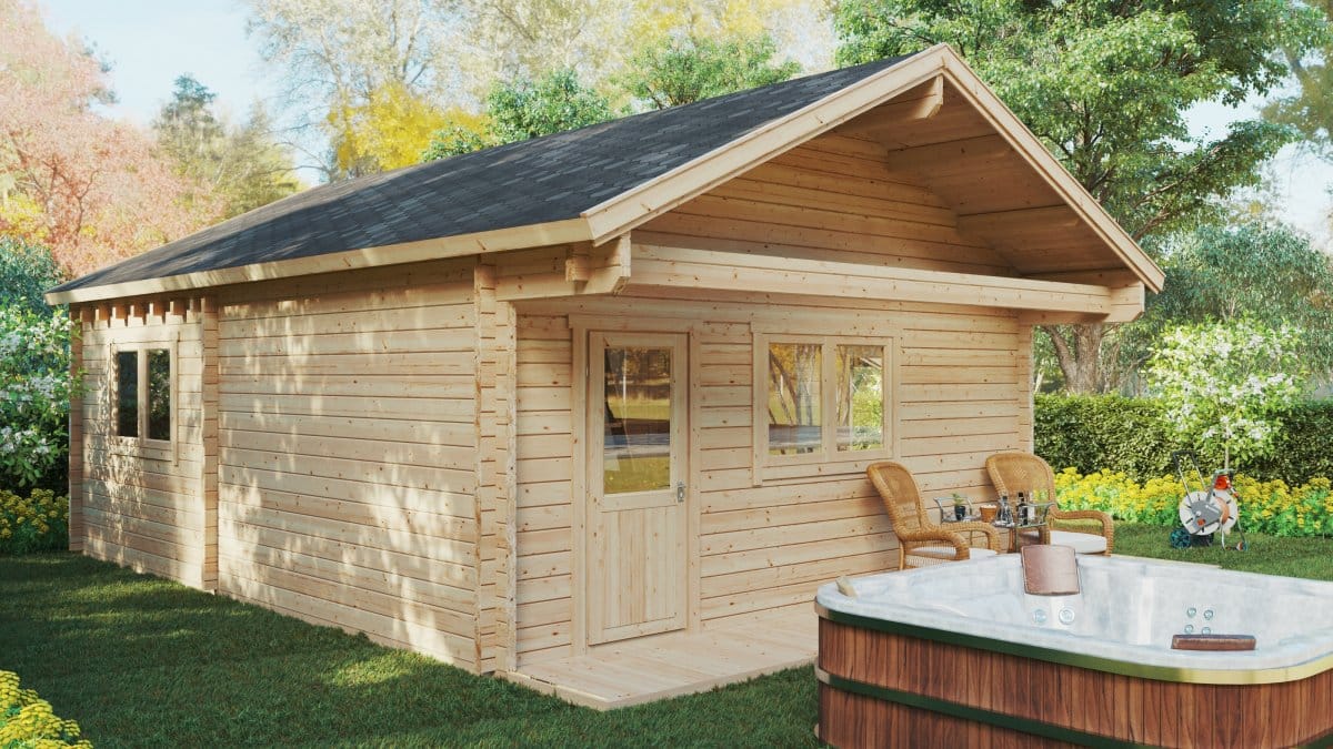 Holzhaus Dallas mit 2 Schlafzimmern und Schlafboden / 42 m2 / 7x7 m / 70 mm