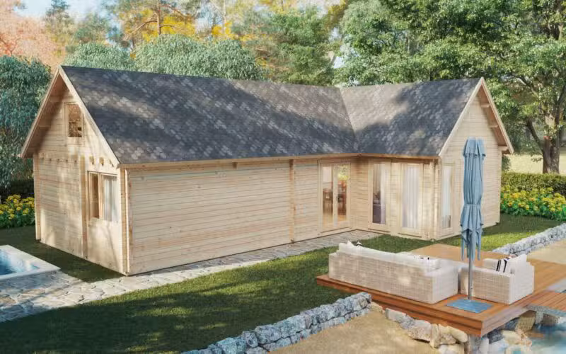 Holzhaus mit zwei Schlafzimmern und Schlafboden Holiday Max 2 / 65 m2 / 12 x 7,5 m / 92 mm