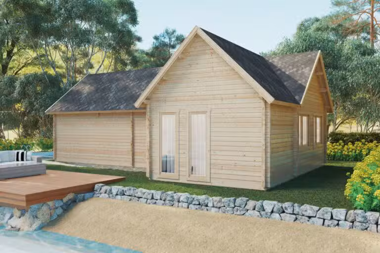 Holzhaus mit zwei Schlafzimmern und Schlafboden Holiday Max 2 / 65 m2 / 12 x 7,5 m / 92 mm