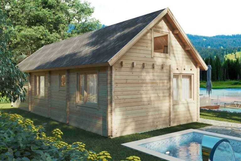 Holzhaus mit zwei Schlafzimmern und Schlafboden Holiday Max 2 / 65 m2 / 12 x 7,5 m / 92 mm