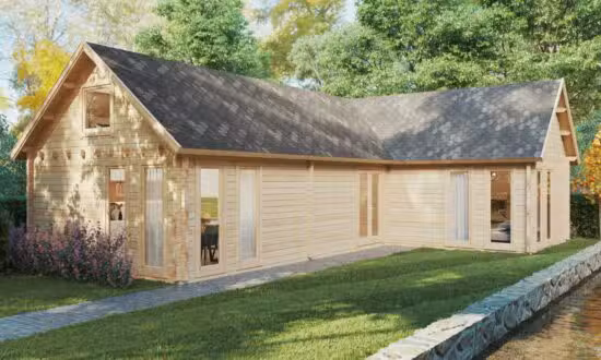 Holzhaus mit zwei Schlafzimmern und Schlafboden „Holiday Max 1“ 85 m2 / 9x12 m / 92 mm