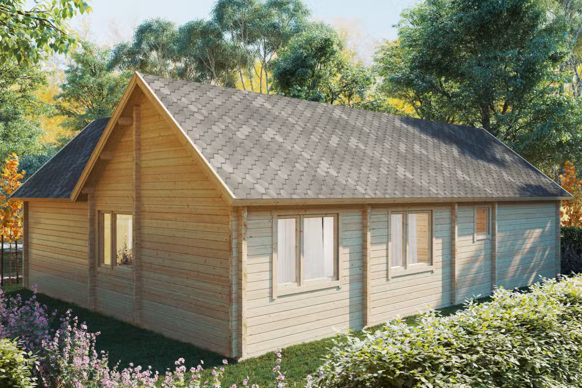 Holzhaus mit zwei Schlafzimmern und Schlafboden „Holiday Max 1“ 85 m2 / 9x12 m / 92 mm