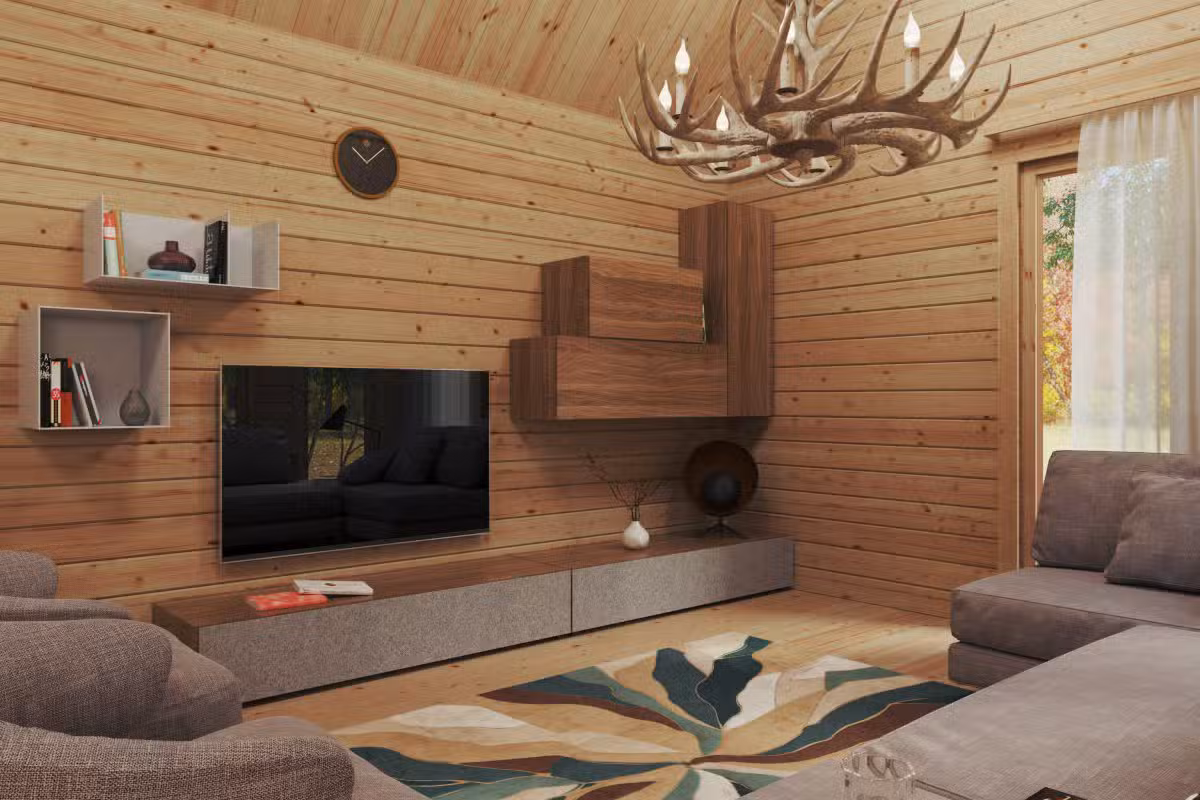 Holzhaus mit zwei Schlafzimmern und Schlafboden „Holiday Max 1“ 85 m2 / 9x12 m / 92 mm