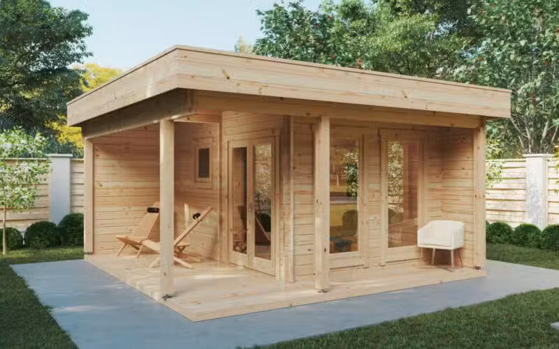 Gartensauna "Mini Hansa Sauna Lounge": 12 m² / 44 mm / 5 x 5 m