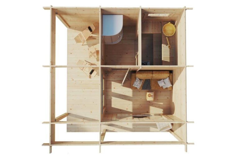 Garten-Saunahaus Mini Hansa Sauna Lounge 12m² / 44mm / 5x5m