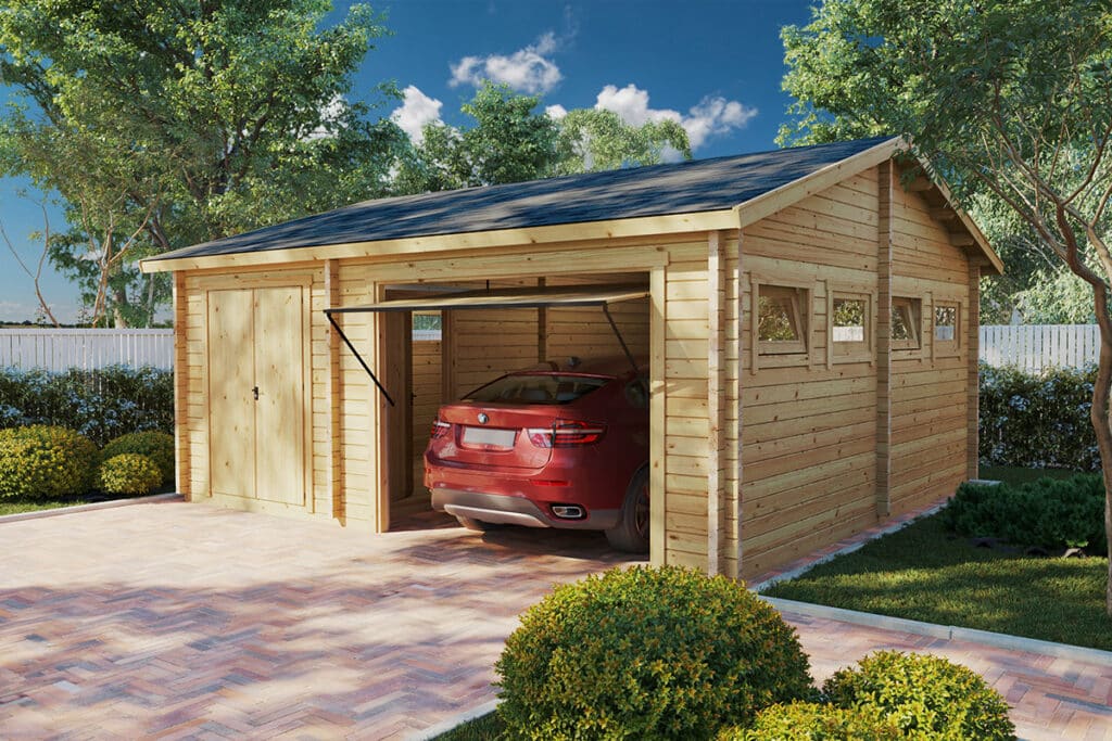Holzgarage mit Abstellraum / Model Q / 70mm / 6 x 6,5m