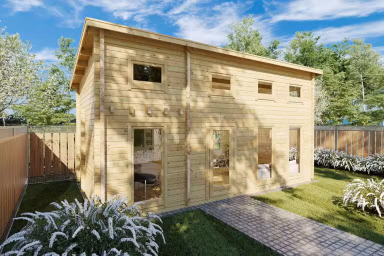 Blockbohlenhaus mit Schlafboden Schweden Q / 35m2 / 7 x 4 m