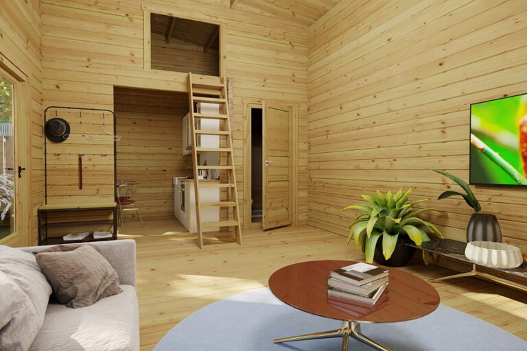 Blockbohlenhaus mit Schlafboden Schweden Q / 35m2 / 7 x 4 m