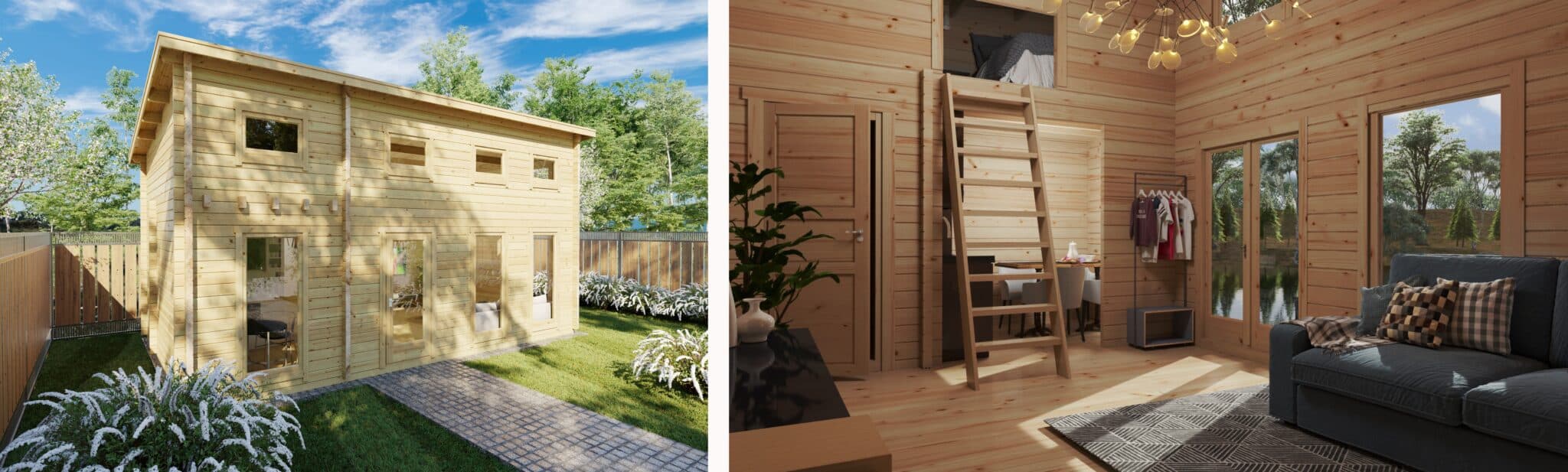 Sweden Q 702-Holiday Max 1 Ein Gartenhaus mit Schlafboden von innen und außen