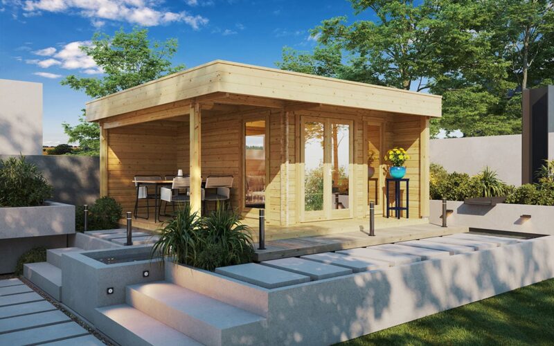 Modernes Gartenhaus mit Terrasse Hansa Lounge 12m² / 44mm / 5×5 / G0100