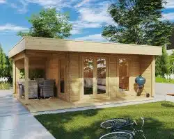 Modernes Gartenhaus mit Terrasse Hansa Lounge XL 15m² / 44mm / 5×6 / G0101