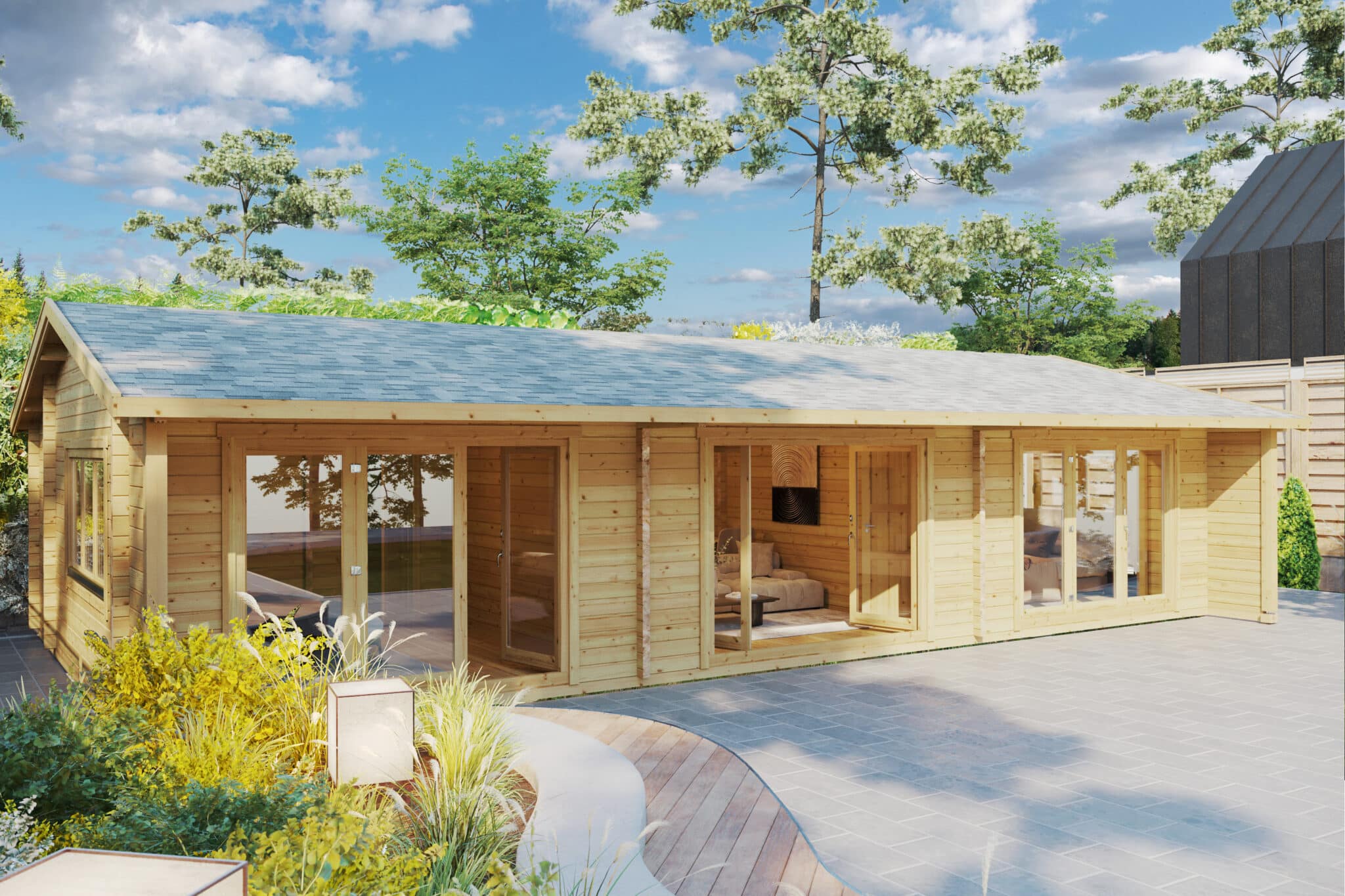 Ferienhaus – Blockhaus mit zwei Schlafzimmern Holiday S2: 70 mm / 12 x 6 m / 70 m²