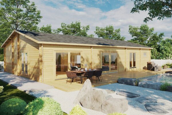 Blockhaus mit drei Schlafzimmern „Madrid” 120m² | 70mm | 15x9m