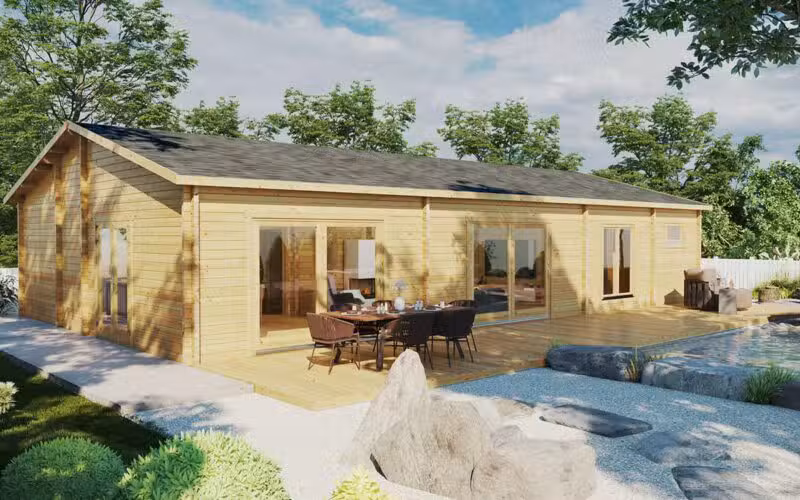 Blockhaus mit drei Schlafzimmern „Madrid” 120m² | 70mm | 15x9m