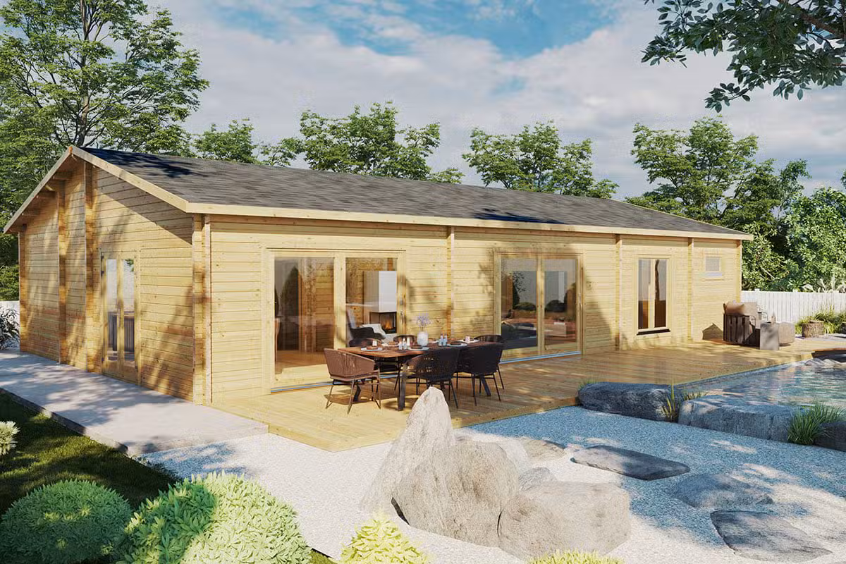 Blockhaus mit drei Schlafzimmern „Madrid” 120m² | 70mm | 15x9m