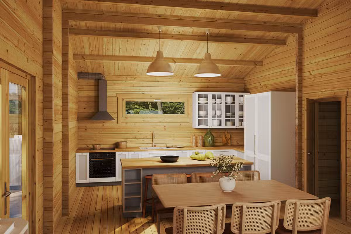 Blockhaus mit drei Schlafzimmern „Madrid” 120m² | 70mm | 15x9m