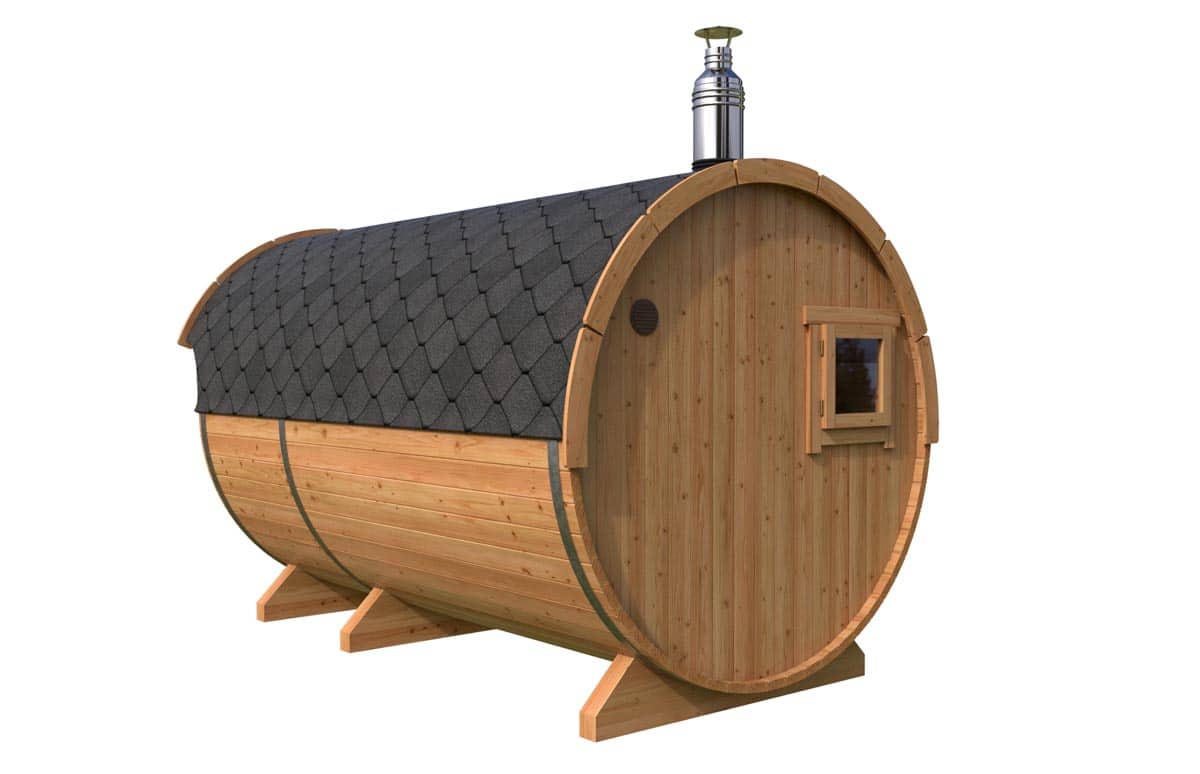 Fasssauna mit Vordach