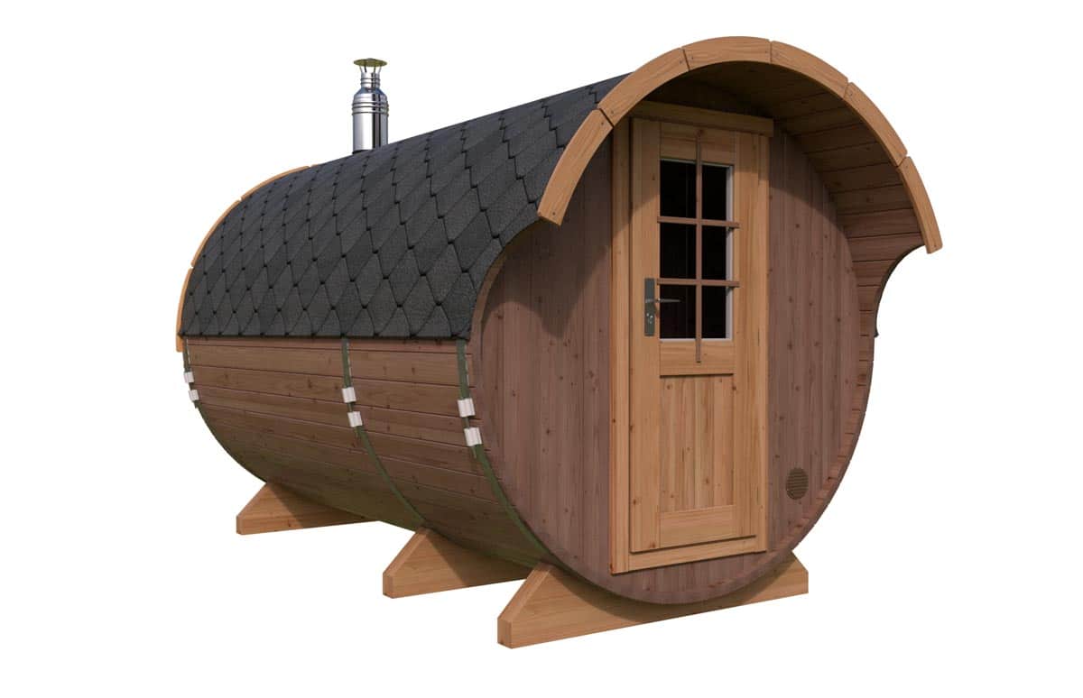 Fasssauna mit Vordach Thermo Holz