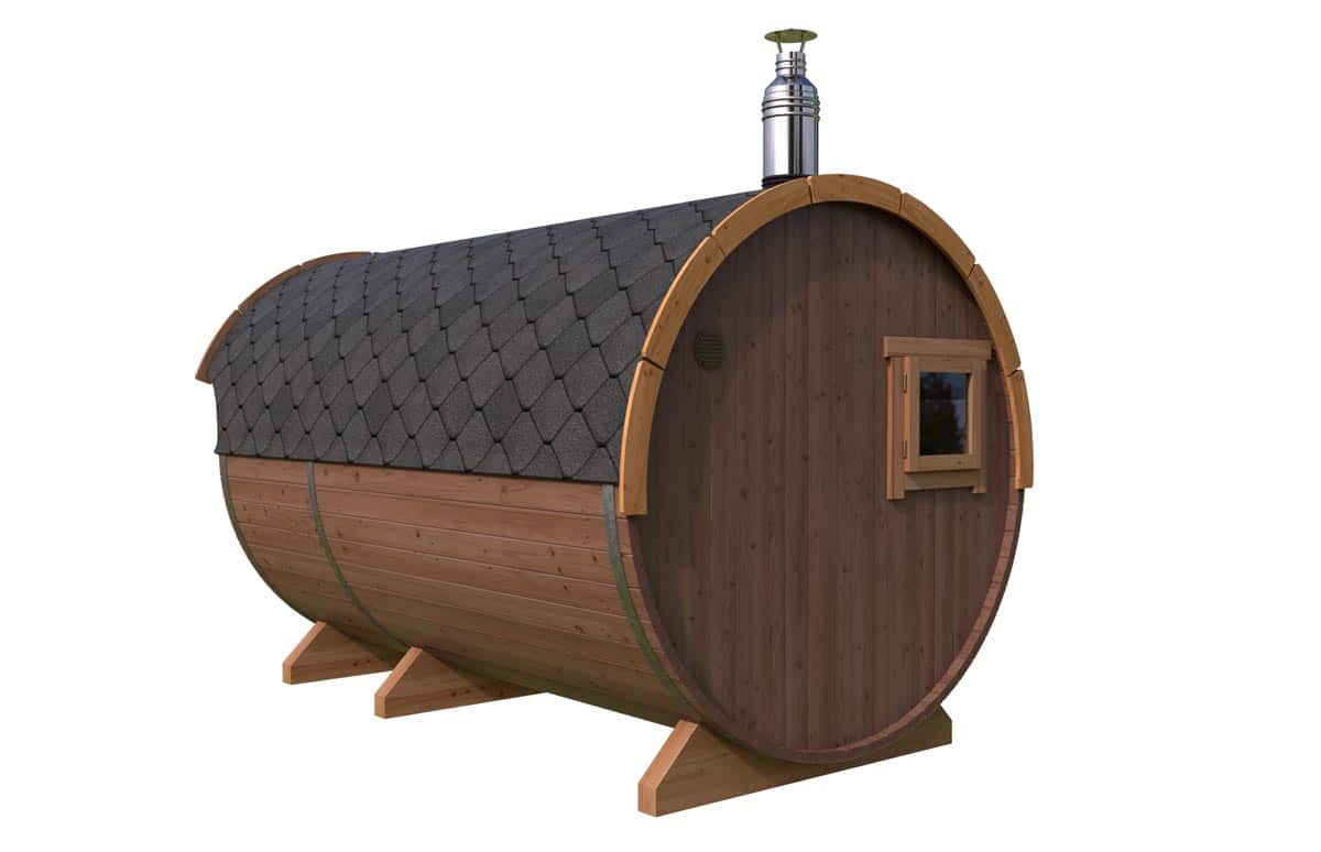 Fasssauna mit Vordach Thermo Holz