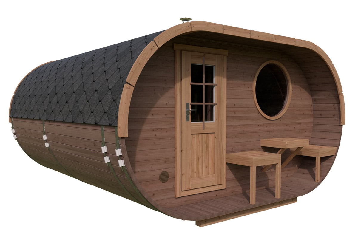 Große Ovale Fasssauna Deluxe - Thermo Holz