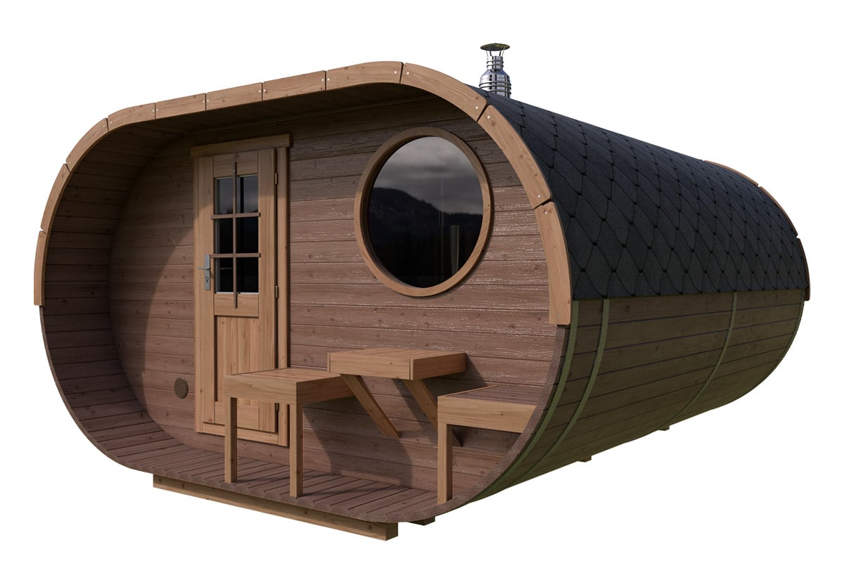 Große Ovale Fasssauna Deluxe - Thermo Holz