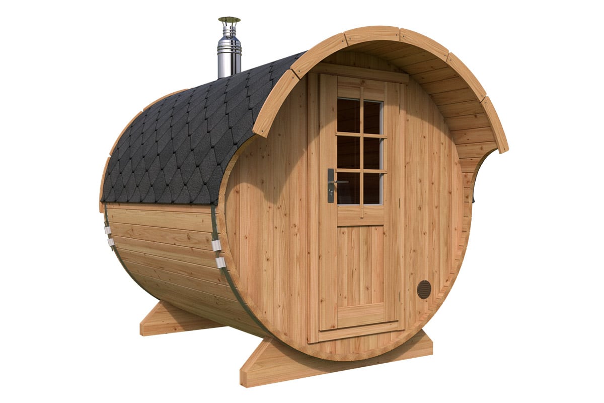 Kleine Fasssauna mit Vordach | TG014