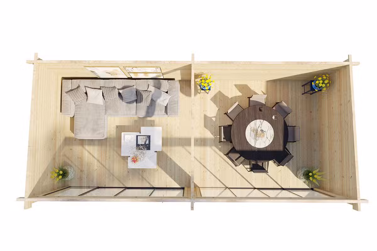 Großes modernes Gartenzimmer mit 2 Schiebetüren - Raumaufteilung