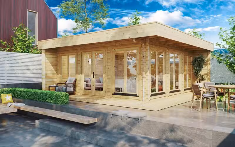 Geräumiges Gartenhaus aus Holz mit Veranda