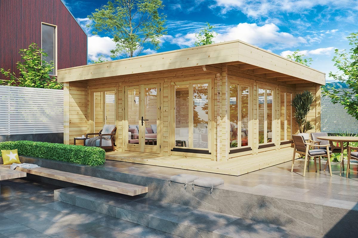 Geräumiges Gartenhaus aus Holz mit Veranda