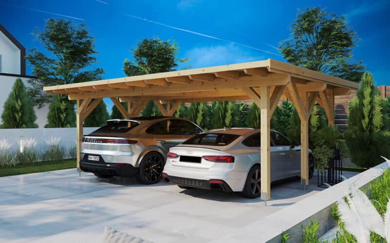 Doppelcarport aus Holz mit Pultdach