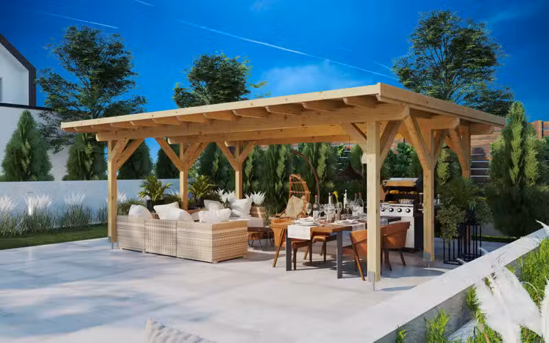 Großer Holzpavillon mit Pultdach