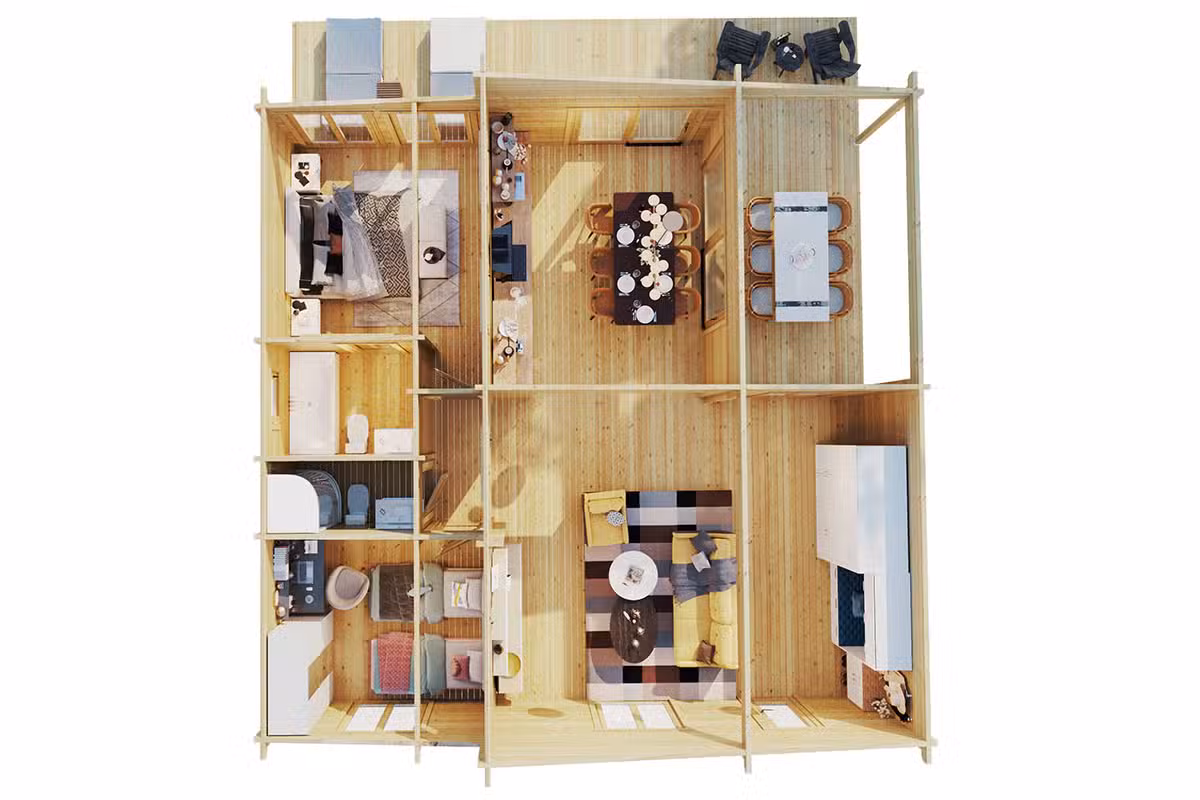 2 Schlafzimmer Blockbohlenhaus - Raumaufteilung