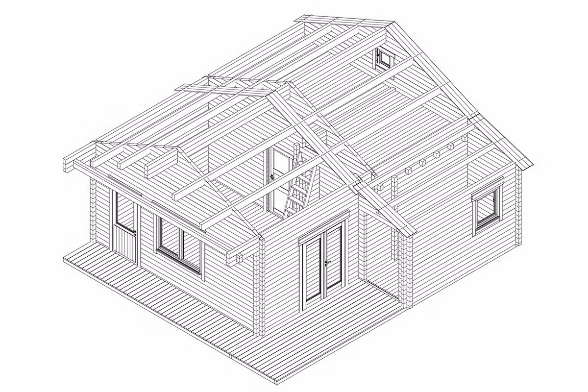 Blockhaus mit Schlafboden (Brettschichtholz)