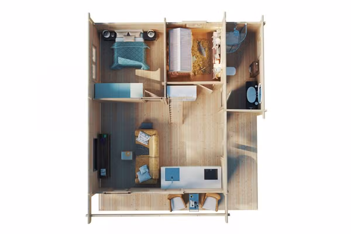 Blockhaus mit Schlafboden (Brettschichtholz)